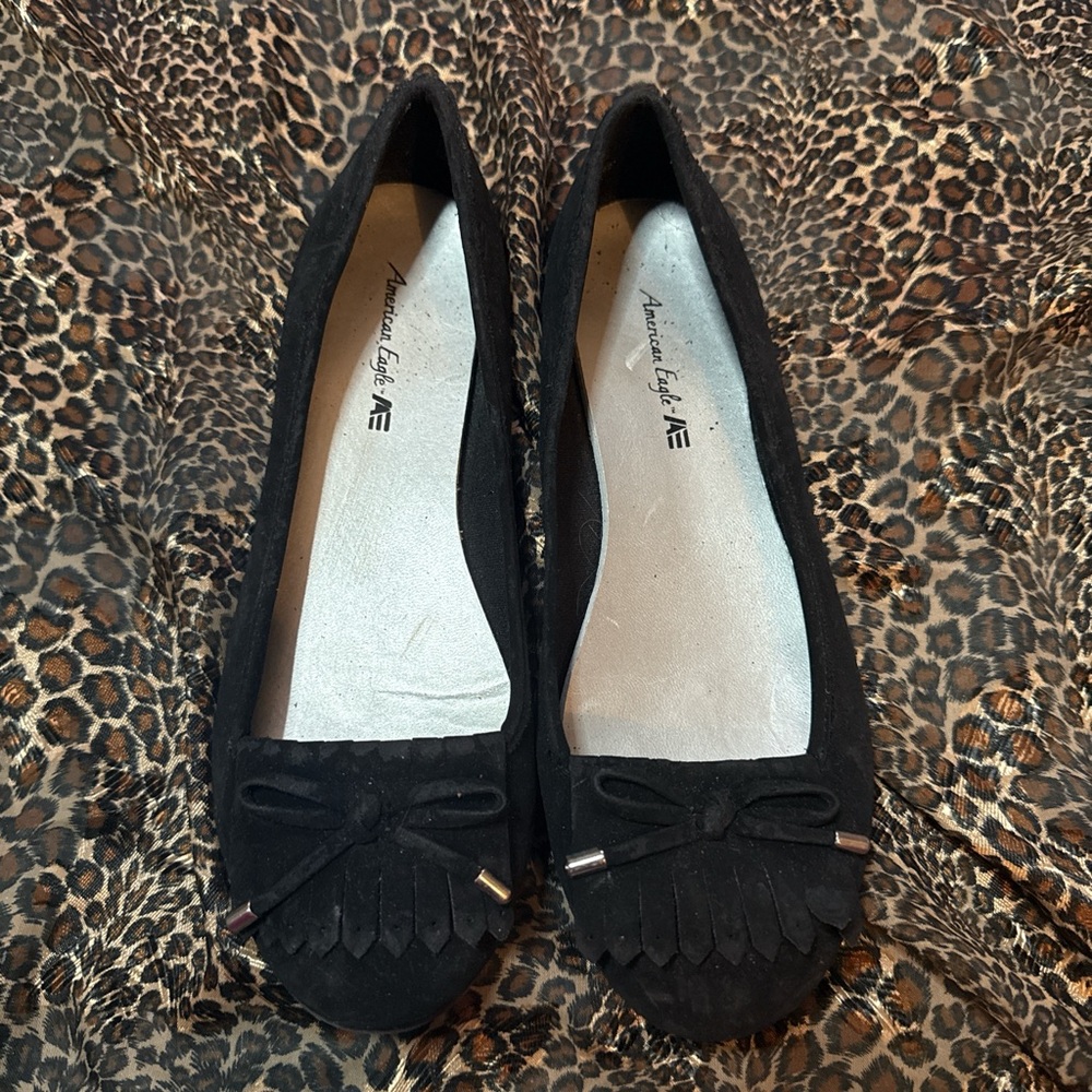 American Eagle Outfitters Black Fringe Flats